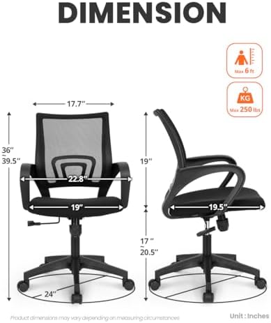 NEO CHAIR Office Computer Ergonomic Mid-Back Mesh Desk Chair, Dark Black - Image 3