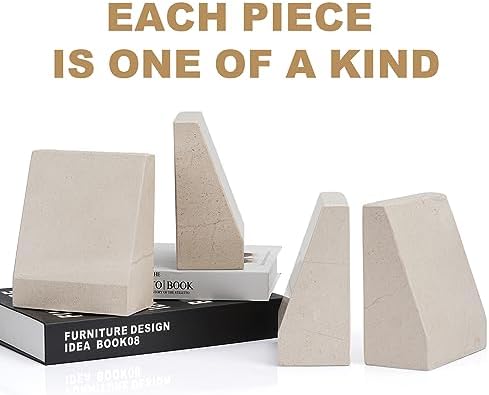 Koville Marble Bookends for Shelves, 9Lbs Large Bookends for Heavy Books, Non-Slip Heavy Duty Book Stopper for CD/Movies, Aesthetic Decorative Bookends for Shelves Table Home Decor(Beige) - Image 6