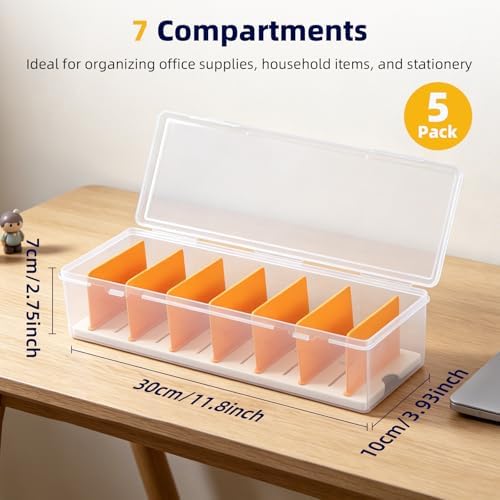 VZZNN 5 Pack Clear Cable Organizer Box with Lid, Plastic Cord Storage Case for Chargers, Power Cords, Electronics Accessories – Transparent Desk Organizer, Stackable, Adjustable Dividers - Image 2
