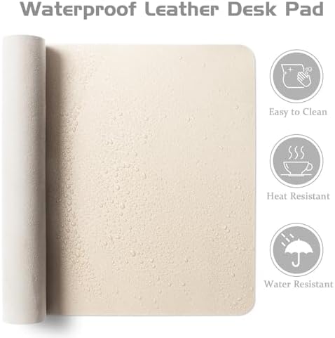 Aothia Leather Desk Pad Protector, Office Desk Mat, Large Mouse Pad, Laptop Desk Pad, Non-Slip PU Leather Desk Blotter, Waterproof Desk Writing Pad for Office and Home (Beige, 55" x 17") - Image 4