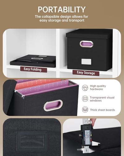 4 Pack File Storage Organizer, Document Organizer, Portable File Box with Lid, Fit for Letter/Legal File Folder Storage,Black-Box only - Image 2