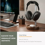 muso wood Walnut Desktop Headphone Stand with Storage Base - Image 2