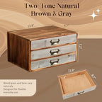 Stackable Modular Desktop Drawer Organizer, Aged Vintage Wood Grey 3-Drawer Storage Unit with Label Pull Handles, 2 Tone Wooden Japandi Style, Expandable by Adding More Units for Clutter-Free Spaces - Image 2