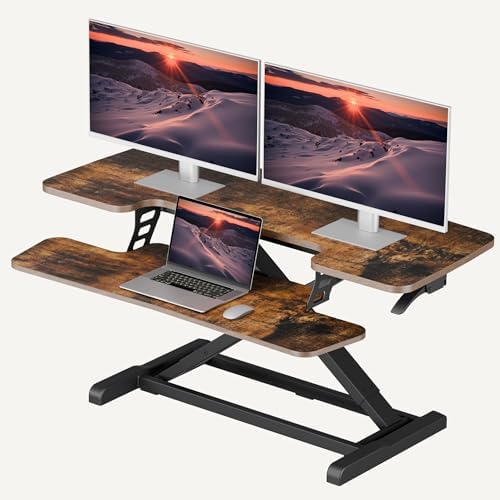 SANODESK 40" Standing Desk Converter, Effortless Lift Sit-Stand Desk Riser for Dual Monitors, Large Ergonomic Computer Workstation Tabletop, Rustic Brown by sanodesk