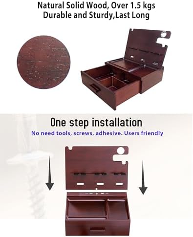 Nightstand Organizer with Drawer Built in 4 USB Quick Charger, Wood Phone Docking Station with Dual Phone Charging Station for Apple Android Phones Anniversary Birthday Gifts for Men Dad Hunsband Mom - Image 6