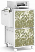 VINGLI 2 Drawer File Cabinet with Side Bag, Rolling File Cabinet Mobile Under Desk File Cabinet with Wheels, Fabric Drawers Printer Stand for Home Office, Fits Letter Size, White Green by VINGLI