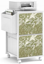 VINGLI 2 Drawer File Cabinet with Side Bag, Rolling File Cabinet Mobile Under Desk File Cabinet with Wheels, Fabric Drawers Printer Stand for Home Office, Fits Letter Size, White Green by VINGLI