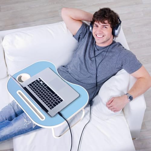 Lap Desk for Laptop Bed Trays for Eating and Laptops Breakfast in Bed Laptop Stand TV Trays for Bed with Cup Holder/Drawer for Sofa/Couch Portable Foldable (Blue, M(19×14")) - Image 2