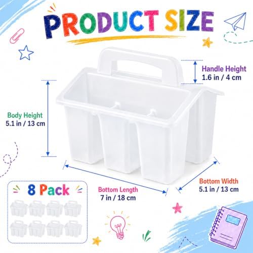 gisgfim 8 Pack Classroom Caddy Storage Basket with Handle 4 Compartment Storage Caddy Plastic Arts Crafts Caddies Protable Classroom Craft Caddies for Students Schools Art Craft Supplies(Clear) - Image 2