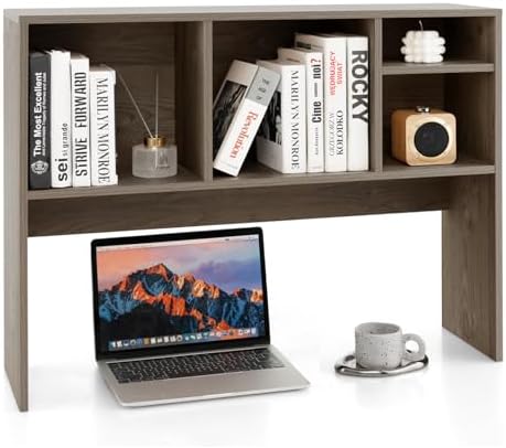 Desktop Bookshelf, 3-Tier Wood Countertop Bookcase with 5 Shelves, Desk Hutch for College Dorm, Multipurpose Desk Organizer Shelf Display Rack for Home Office, Hutch Top Only by SILKYDRY