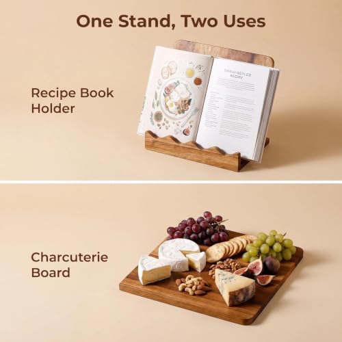 Scalloped Wooden Cookbook Stand for Kitchen Counter, 2 in 1 Recipe Book Holder & Charcuterie Board, Durable Serving Tray Easily Keeps Recipe and Cook Book Open - Image 4