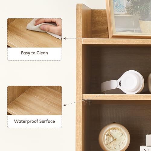 OFCASA Desktop Bookshelf, Countertop Storage Hutch with 7 Shelves for Computer Desk, 35.4'' 3-Tier Display Rack, Multipurpose Wooden Desk Hutch Storage Organizer for Home Office Dorm, Natural - Image 5