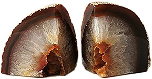 AMOYSTONE Geode Bookends Agate Shelve Decor Crystal Book Ends for Heavy Books Nature Brown with Rubber Bumper(1 Pair, 3-4 LBS) by AMOYSTONE%C2%AE