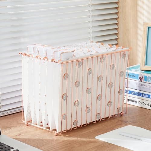 Y YOMA Hanging File Organizer, Letter Size Rose Gold Metal Desk File Crate Storage Basket for Home Office, 1 Pack, I Shaped - Image 7