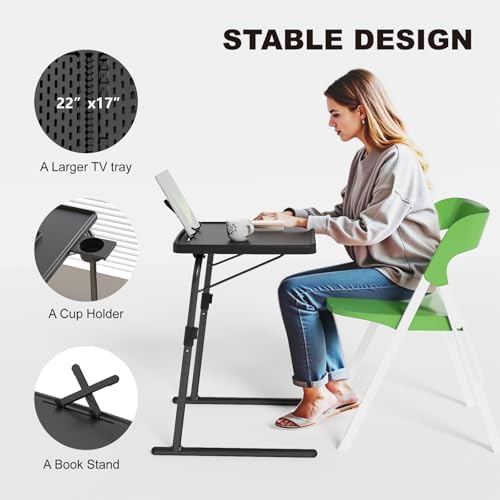2PK TV Tray Table with Cup Holder, w/6 Height & 3 Tilt Angle - Image 5