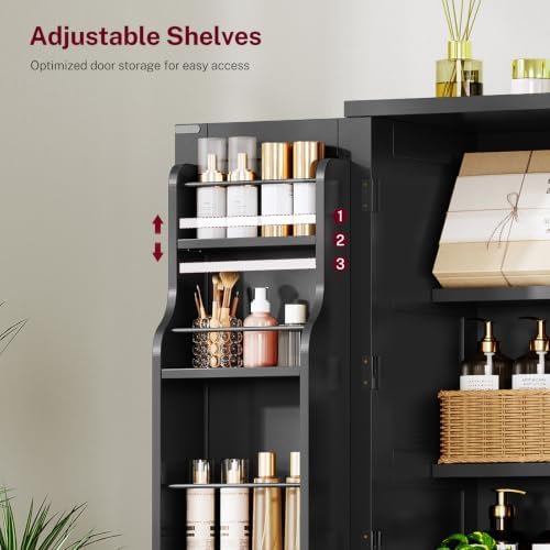 Pantry Cabinet with 4 Doors, Kitchen Storage Cabinet with Door Shelves, - Image 6