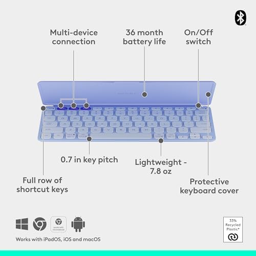 Logitech Keys-to-Go Bluetooth Keyboard for Windows, Android, Linux - Lilac - Image 6
