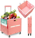 Inspired Living Collapsible Folding Utility Cart, Heavy-Duty Rolling Crate with 360° Wheels, Telescoping Handle, Hidden Lid, Holds 200 Lbs, Pink by Inspired+Living