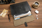 Genuine Leather File Folder, Accordian File Organizer, Leather Document Holder Resume Folio for Men & Women-Grey-Custom - Image 5