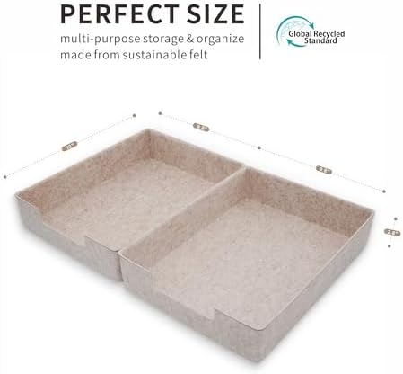 Welaxy 2pc Stackable Desk Tray Document File Paper Oatmeal Felt Storage Bin - Image 6
