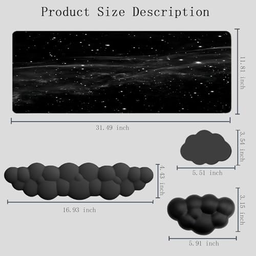 Cloud Mouse Pad Keyboard Wrist Rest 4PCS Extended Large Galaxy Desk Mat Pad Set Memory Foam Non-Slip Cute Ergonomic Gaming Mouse Pad Wrist Support for Computer Laptop Home Office Black - Image 4