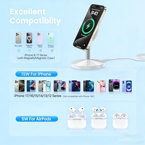 Magnetic Wireless Mag Safe Charger iPhone Stand,Magnet Wireless iPhone Charger Stand 6FT Fast Mag-Safe Charging Station Pad for Apple iPhone 16 Pro Max/16/16 Plus/15 Pro Max/14/13/12,AirPods Pro 2/3/4 - Image 6