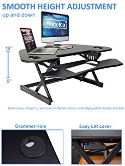 Rocelco 46" Height Adjustable Corner Standing Desk Converter with Dual Monitor Arm Bundle - Quick Sit Stand Up Computer Workstation Riser - Extra Large Keyboard Tray - Black (R CADRB-46-DM2) - Image 4