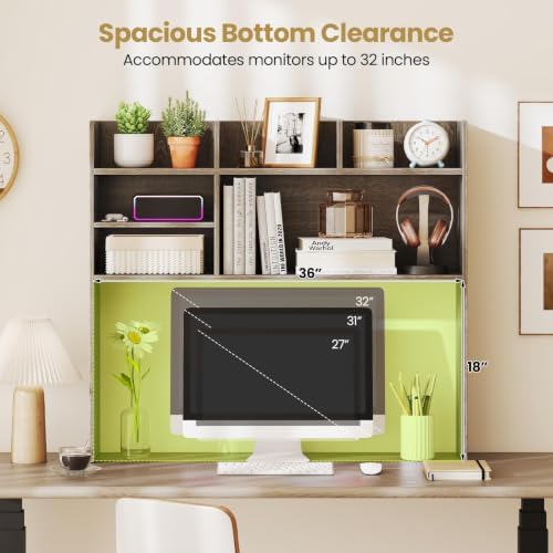 Desk Hutch with 6 Shelves and Adjustable Shelf for 32 Inch Monitor - Image 4