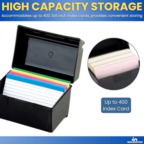 1InTheOffice Index Card Box & Holder 5x8, 400 Capacity & Guide Set A-Z, 1/5 Tab (Pack of 2) - Image 3