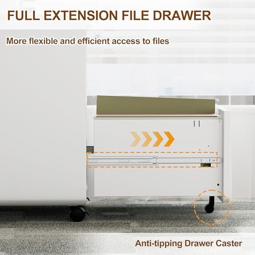 3 Drawer Slim Narrow Mobile File Cabinet with Lock and 4 Keys - Image 5