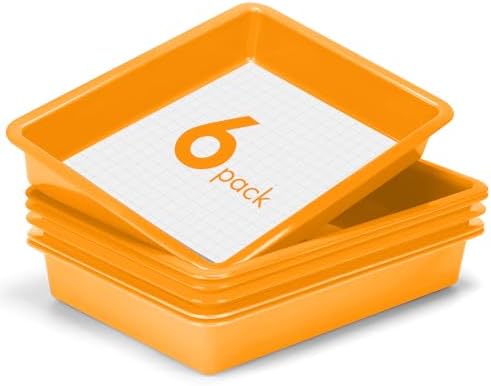 ShineMe 6 Pack Paper Trays for Classroom, Orange Plastic Book Bins with Colorful Labels, Stackable Letter Size Storage Tray, Desk Organizer Tray for Home, School and Office by ShineMe