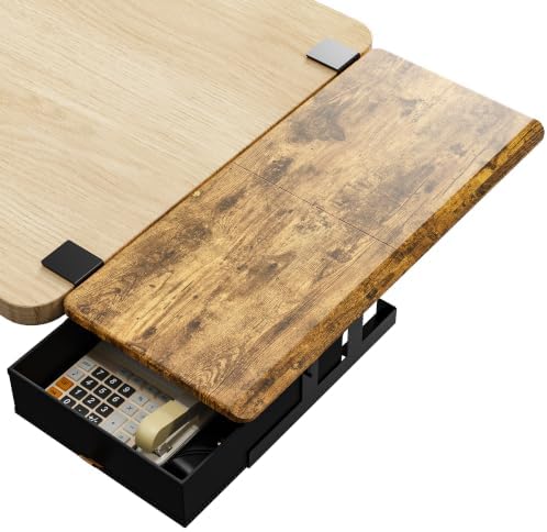 ETHU Desk Extender Tray with Storage Drawer, 25.6x11.4, Walnut - Image 2