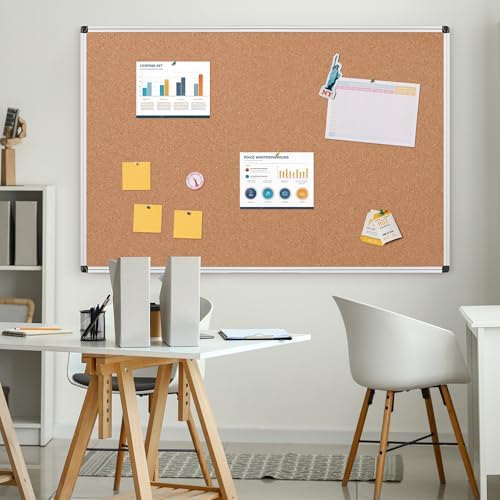 Extra Large Cork Bulletin Board 60" X 48", Silver Aluminum Framed 5'x4' Corkboard for Wall, Wall Mounted Notice Pin Board with 18 Push Pins for School, Home & Office - Image 3
