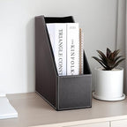 KINGFOM Wooden Leatherette Desktop File Folder Organizer and Document File Stand Journals Magazine Rack 2 Slots (black) - Image 7