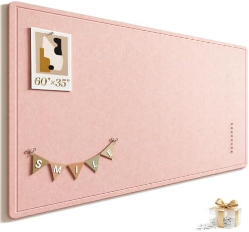 Large Bulletin Board, 60 X 35 Inches Felt Cork Board with 40 Pushpins, Foldable Felt Notice Pin Board Photo Display Board with Self-Adhesive Tape for Office Home School (Pink, 60x35 inch) by Subeauty