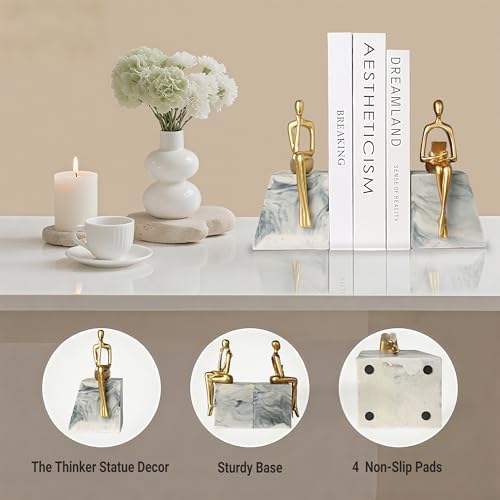 Book Ends for Shelves to Hold Books,Heavy Duty Thinker Abstract Statue - Image 2
