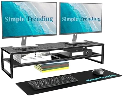 Simple Trending 2-Tier Dual Monitor Stand with Mouse Pad, Metal, Black by SimpleTrending