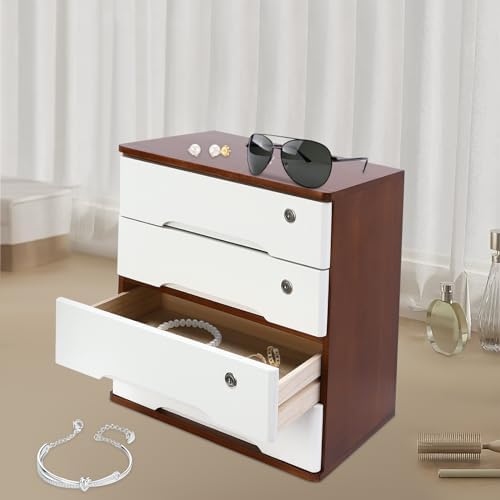 Wood Desk Organizer with 4 Drawers, Lockable Desktop Countertop Storage Cabinet for Home Office Supplies File Tabletop Storage Box, 15.75" x 11.02" x 15.94" (Dark Brown + White) - Image 4