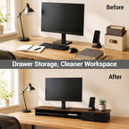 Dual Monitor Stand, 42.5 Inch Wood Monitor Riser with Drawers, 2 Tier Desktop Organizer for Computer Laptop TV, Large Screen Stand for Home Office Desk - Image 7
