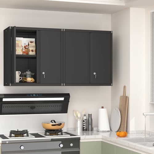28" H Garage Storage Cabinet, Metal Garage Wall Cabinets with Doors and Shelves, Small Wall Mount Cabinet for Kitchen, Garage, Laundry Room, Pantry, Black - Image 6