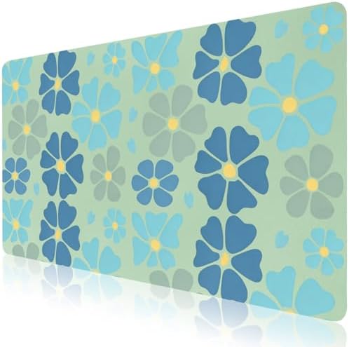 Retro Blue Floral Office Desk Mat 31.5" x 15.7" Desktop Mat PU Leather Large Mouse Pad White Mousepad Non-Slip Table Mat for Girls, Women, Home, Work, Computer, and Gaming by Unknown