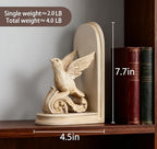 2PCS Vintage Bookends White Resin Decorative Bookends with Bird Bookends for Kids Rooms Decorative Book Ends for Heavy Books (White Bird) - Image 4