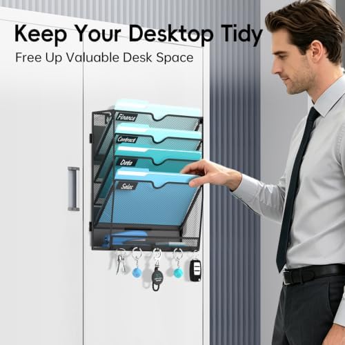 5 Tier Magnetic File Holder with Hooks for Letter Size Files - Image 4