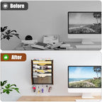 Hanging Wall File Organizer, 5 Tier Mail Organizer with Hook, Brown - Image 2