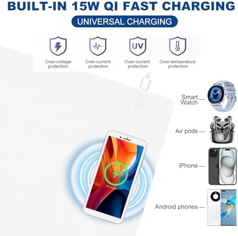 Desk Mat with Wireless Charging, White Mouse Pad with Wireless Charger, Desk Pad Matt for Desktop, Mousepad Gaming Large Mouse Pad, Leather Compute for Keyboard and Mouse, 32" x 16" - Image 2