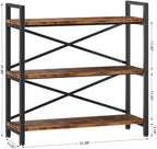 3 Tier Bookshelf 31.49" Width, Wood and Metal Etagere Bookcase, Vintage Farmhouse Modern Wooden Big Book Shelf for Home Living Room Bedroom Office Storage(Rustic Brown) - Image 3