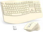 Wireless Keyboard and Mouse Combo, 2.4G Ergonomic Wave Keys (Latte) by Unknown