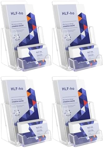 Brochure Holder 4x9 Inch Acrylic Literature Holders Clear Flyer Display Stand with Business Card Slot Pamphlet Holder Multi Purpose Organizer for Office, Lobby, Hotels, Trade Shows, 4 Pack by HLF-ho