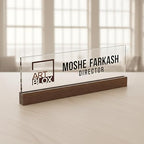 Artblox Personalized Office Desk Name Plate and Business Card Holder | Clear Acrylic Glass with Teak Wood Stand | Business Logo Customized with Your Name and Credentials Office Desk Décor - Image 5