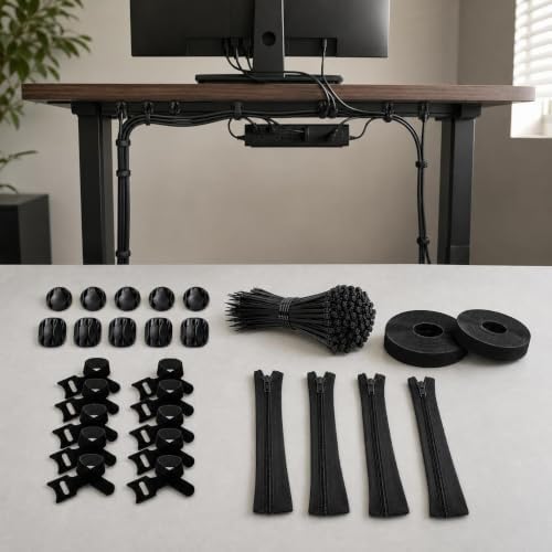 Cable Organizer Kit With Silicone Clips Ties And Sleeves For Desk Workspace Management For Charging Cords Headphone Wires Data Cables Suitable For Home Office Travel, Black 9-Piece Set: 166PCS - Image 3